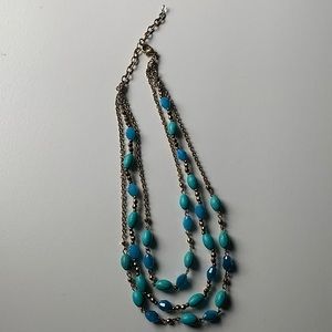 Tri-Layer Blue, Turquoise, And Gold Necklace